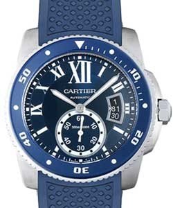 Calibre Diver 42mm in Steel On Blue Rubber Strap with Blue Roman Dial