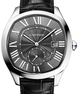 Drive de Cartier in Steel On Black Alligator Leather Strap with Black Roman Dial