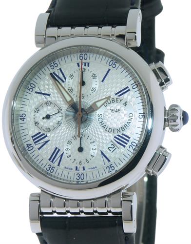 Spiral One Chronograph mens 40mm Automatic in Steel On Black Alligator Strap with Silver Engraved Roman Dial