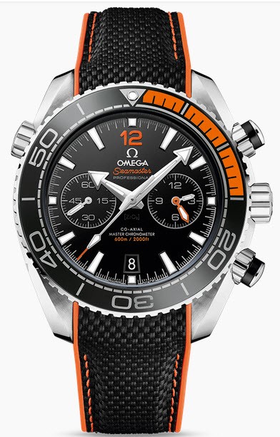 Planet Ocean Chronograph Mens 45.5mm Automatic in Steel On Black Fabric Strap with Black Dial