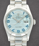 President - Day Date 36mm - Platinum - Domed Bezel on New Style Platinum Bracelet with Ice Blue Arabic Wave Dial