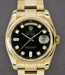 DayDate - President - Yellow Gold - Domed Bezel on Oyster Bracelet with Black Diamond Dial