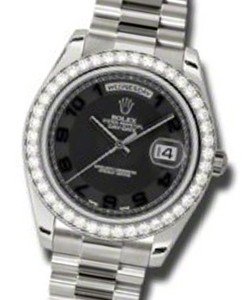 Day-Date II President in White Gold with  Diamond Bezel on White Gold President Bracelet with Black Concentric Dial