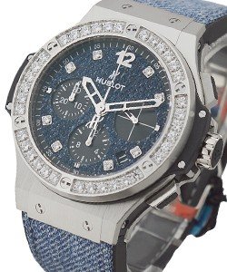 Big Bang Jeans 41mm with Diamond Bezel On Blue Jeans Strap on Rubber with Blue Jeans Dial