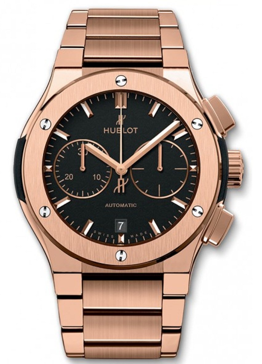 Classic Fusion Chronograph 45mm Automatic in Rose Gold On Rose Gold Bracelet with Black Dial