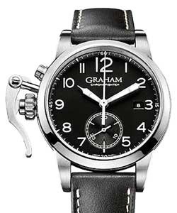 Chronofighter 1965 Mens 42mm Automatic in Steel On Black Leather Strap with Black Arabic Dial