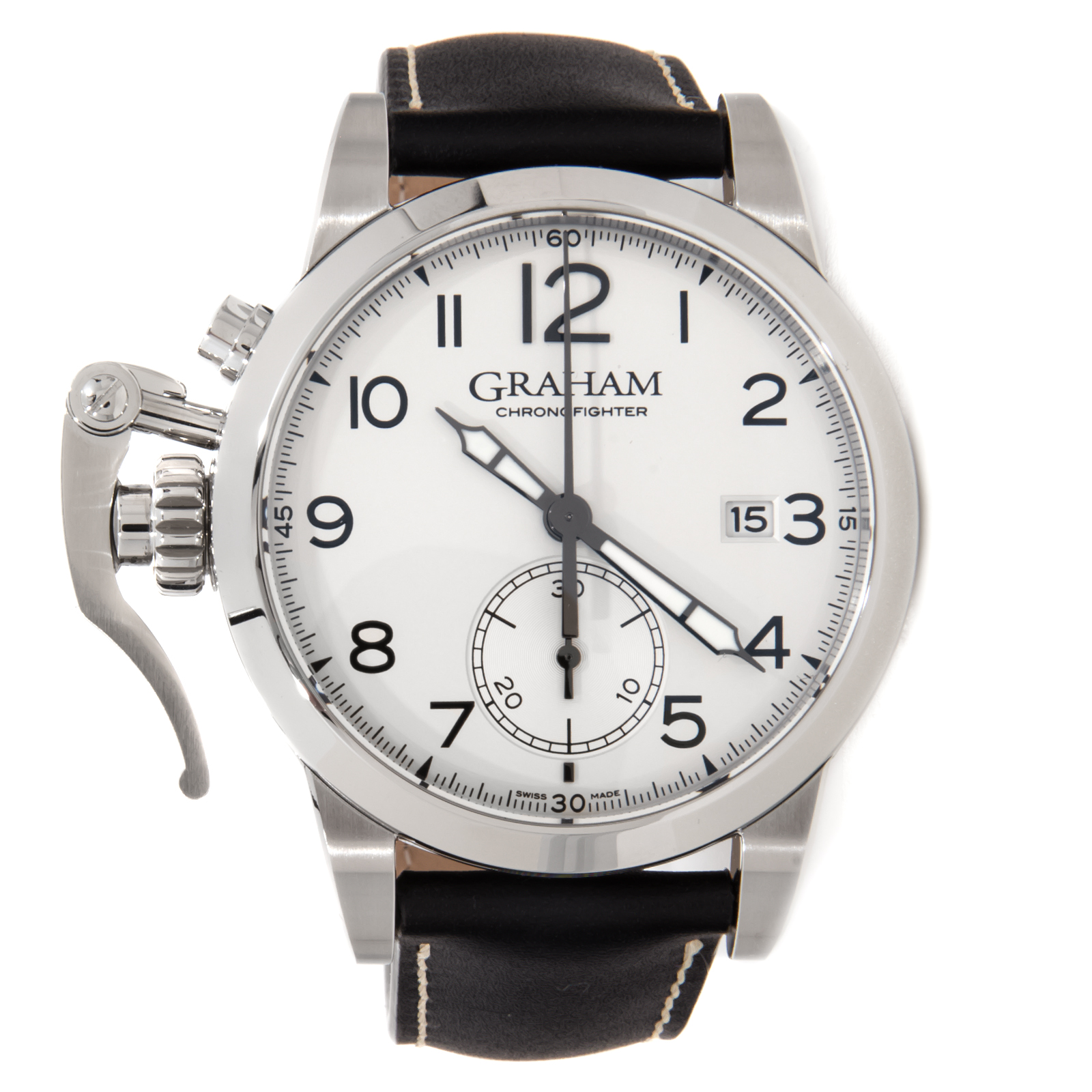 Chronofighter 1965 42mm Automatic in Steel On Black leather Strap with Black Arabic Dial