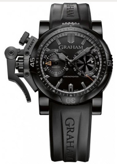 Chronofighter Oversie Diver Mens 47mm Automatic in Black PVD Steel On Black Rubber Strap with Black Dial