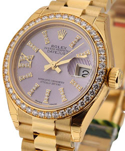 President 28mm in Yellow Gold on YellowGold President Bracelet with Lilac Diamond Dial
