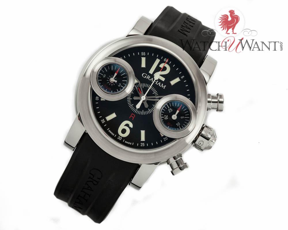 Swordfish Chronograph Mens 46mm Automatic in Steel On Black Rubber Strap with Black Dial