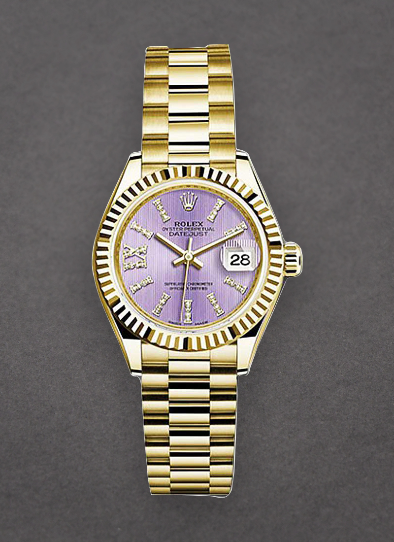 Rolex Unworn President 28mm in Yellow Gold with Fluted Bezel