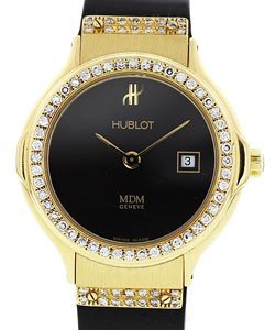 Classic MDM Quartz in Yellow Gold with Diamond Bezel On Black Rubber Strap with Black Dial