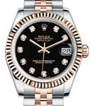 Mid Size Datejust - Steel with Rose Gold Fluted Bezel on Jubilee Bracelet with Black Diamond Dial