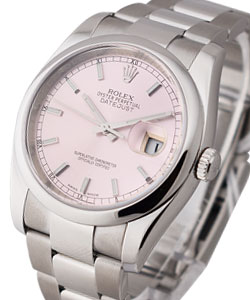 Datejust 36mm in Steel with Domed Bezel on Steel Oyster Bracelet with Pink Stick Dial