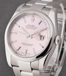 Datejust 36mm in Steel with Domed Bezel on Steel Oyster Bracelet with Pink Stick Dial