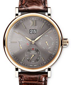 Portofino Hand Wound Day - Date in Rose Gold  On Brown Leather Strap with Silver Dial