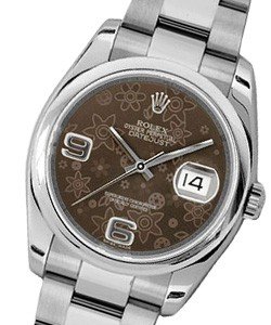 Datejust 36mm in Steel with Domed Bezel on Oyster Bracelet with Bronze Floral Dial