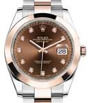 2-Tone Datejust 41mm in Steel with RG Smooth Bezel on Oyster Bracelet with Chocolate Diamond Dial