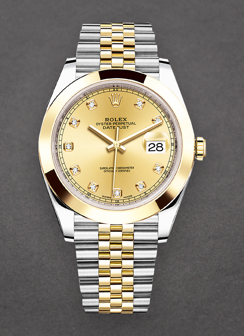 Rolex Unworn Datejust Mens 41mm Automatic in Steel with Yellow Gold Domed Bezel