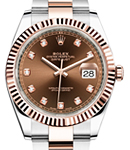 Datejust 41mm in Steel with Rose Gold Fluted Bezel on Oyster Bracelet with Chocolate Diamond Dial
