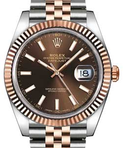 2- Tone Datejust 41mm with Rose Gold Fluted Bezel on Jubilee Bracelet with Chocolate Stick Dial