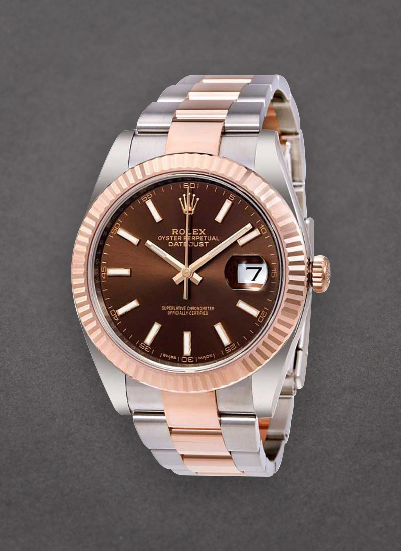 Rolex Unworn Datejust 41mm in Steel with Rose Gold Fluted Bezel