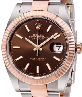 Datejust 41mm in Steel with Rose Gold Fluted Bezel   on Bracelet with Chocolate Stick Dial