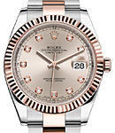 Datejust 41mm in Steel with Rose Gold Fluted Bezel on Oyster Bracelet with Sundust Diamond Dial