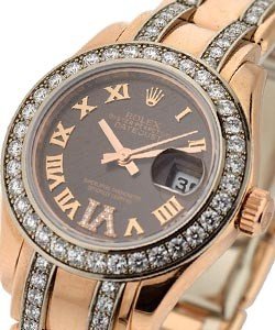 29mm Pearlmaster in Rose Gold with Diamond Bezel on Rose Gold Diamond Pearlmaster Bracelet with Chocolate Roman Diamond Dial