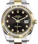 Datejust 41mm in Steel with Yellow Gold Fluted Bezel on Oyster Bracelet with Black Diamond Dial