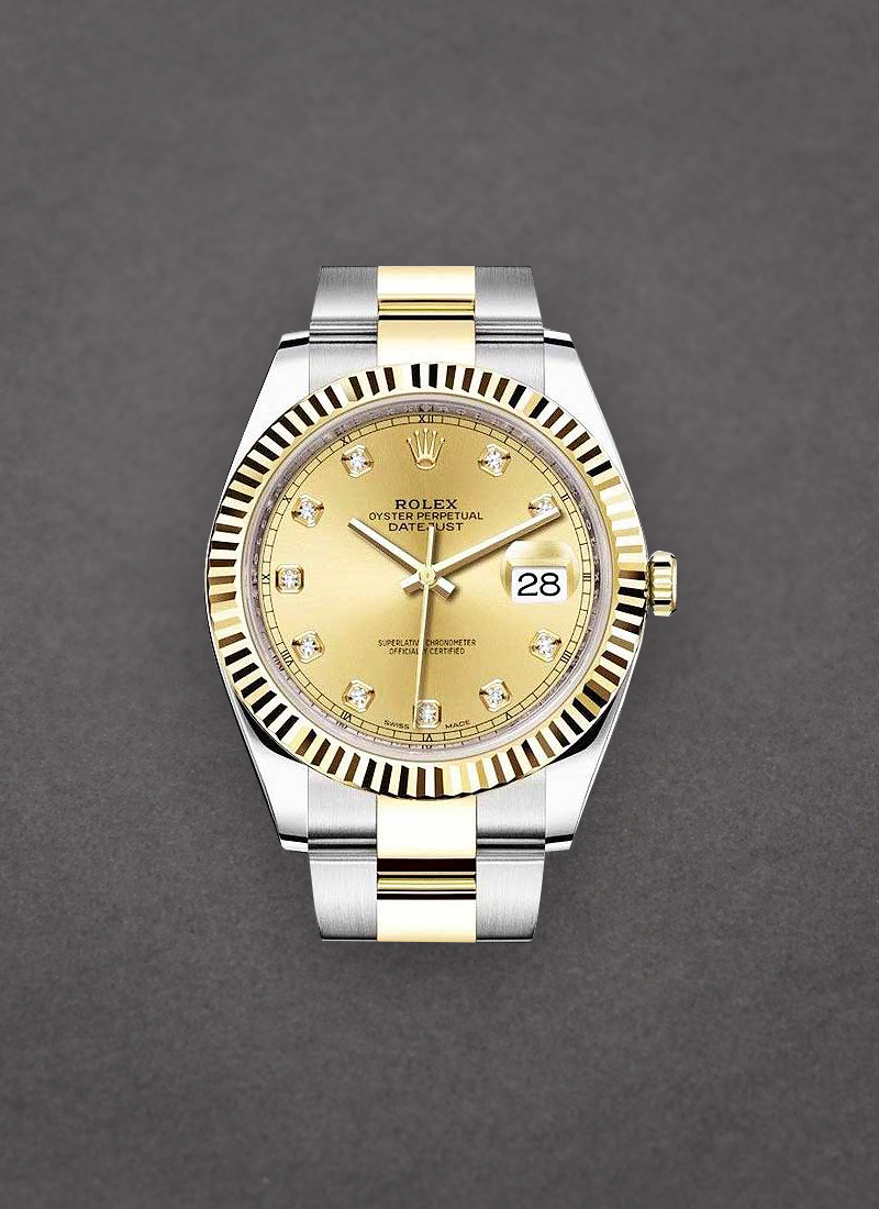 Rolex Unworn Datejust 41mm in Steel with Yellow Gold Fluted Bezel