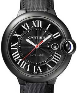 Ballon Bleu de Cartier Carbon in Black ADLC Coated Steel on Black Leather Strap with Black Roman Dial