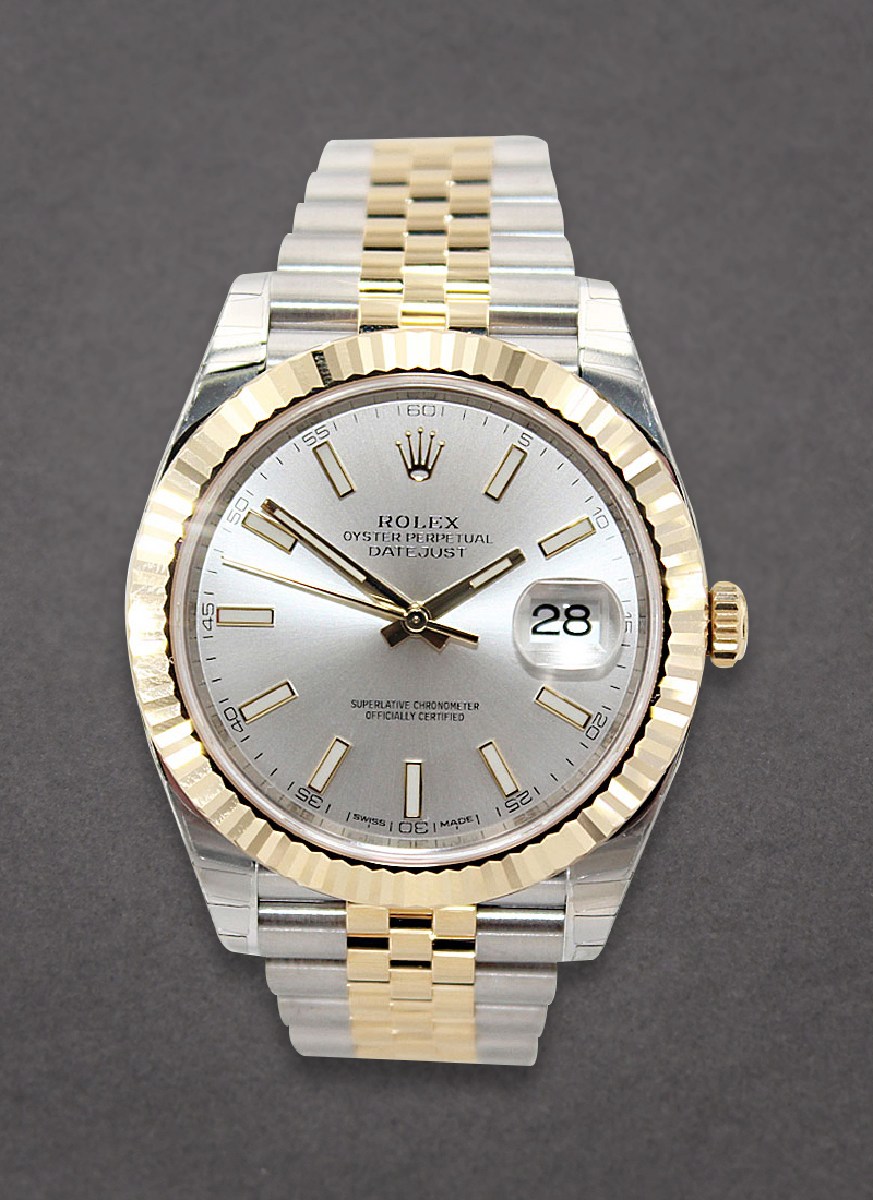 Rolex Unworn Datejust 41mm in Steel with Yellow Gold Fluted Bezel