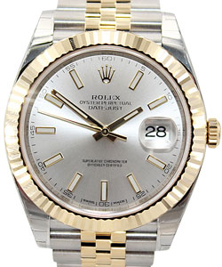 Datejust 41mm in Steel with Yellow Gold Fluted Bezel on Jubilee Bracelet with Silver Index Dial