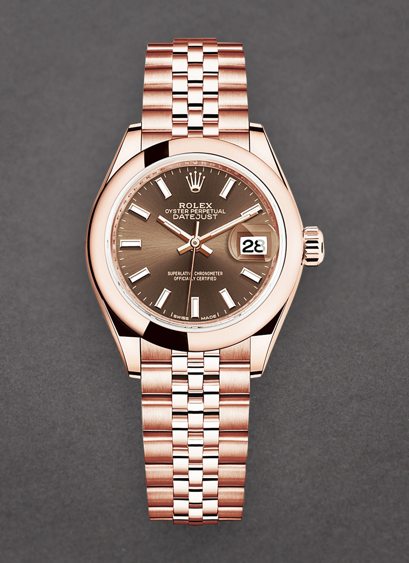 Rolex Unworn Datejust 28mm Automatic in Rose Gold with Domed Bezel