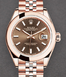 Datejust 28mm Automatic in Rose Gold with Domed Bezel On Rose Gold Jubilee Bracelet with Chocolate Stick Dial