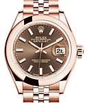 Datejust 28mm Automatic in Rose Gold with Domed Bezel On Rose Gold Jubilee Bracelet with Chocolate Stick Dial