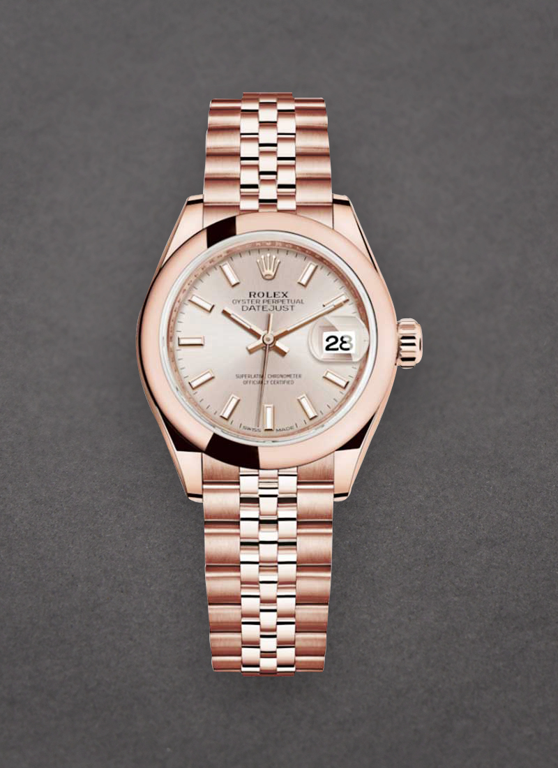 Rolex Unworn Datejust Ladies 28mm Automatic in Rose Gold with Domed Bezel