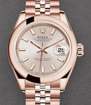 Datejust Ladies 28mm Automatic in Rose Gold with Domed Bezel on Rose Gold Jubilee Bracelet with Pink Sundust Stick Dial