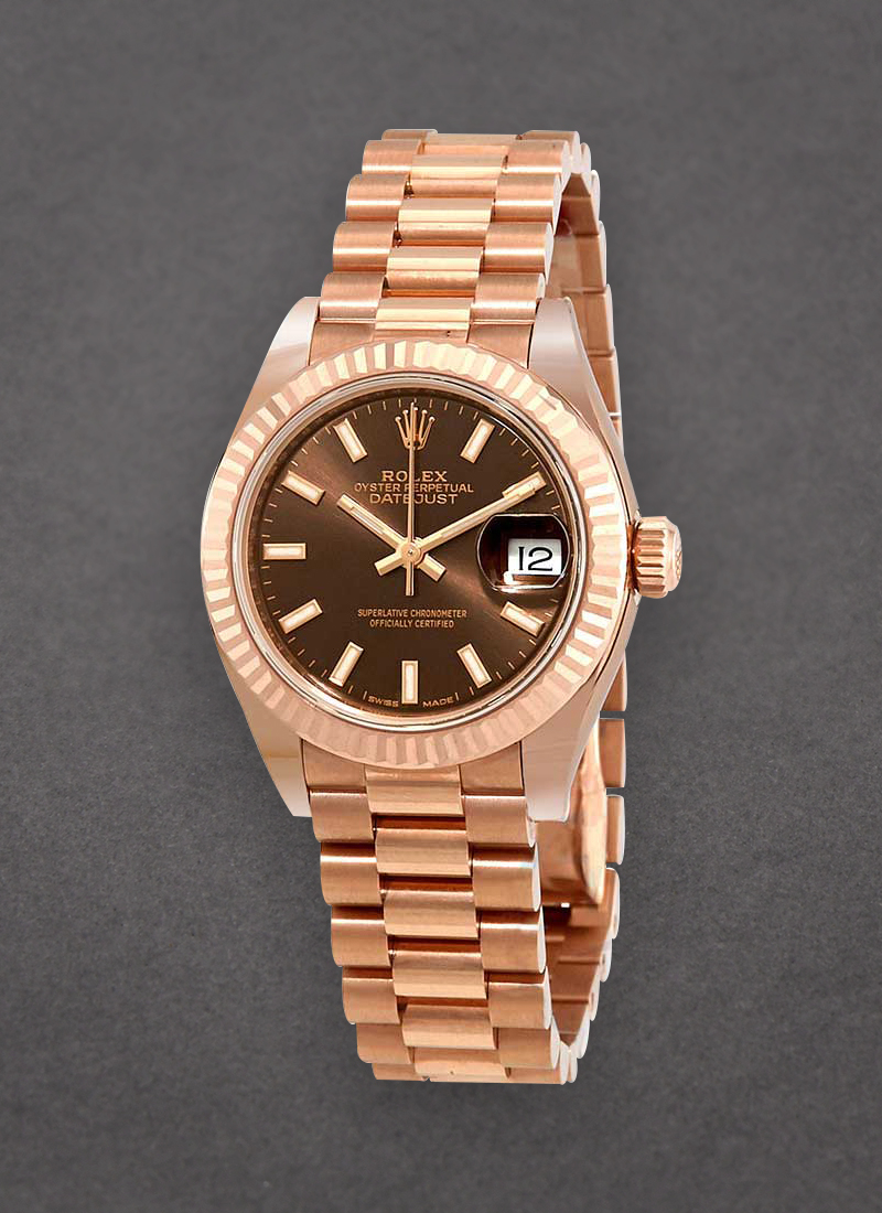 Rolex Unworn Ladies Datejust 28mm in Rose Gold with Fluted Bezel