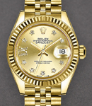 Datejust Ladies 28mm Automatic in Yellow Gold with Fluted Bezel On Yellow Gold Jubilee Bracelet with Champagne Diamond Dial