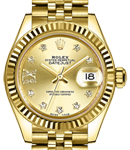 Datejust Ladies 28mm Automatic in Yellow Gold with Fluted Bezel On Yellow Gold Jubilee Bracelet with Champagne Diamond Dial