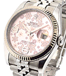 Datejust 36mm with White Gold Fluted Bezel  on Jubilee Bracelet with Pink Floral Dial