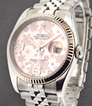 Datejust 36mm with White Gold Fluted Bezel  on Jubilee Bracelet with Pink Floral Dial