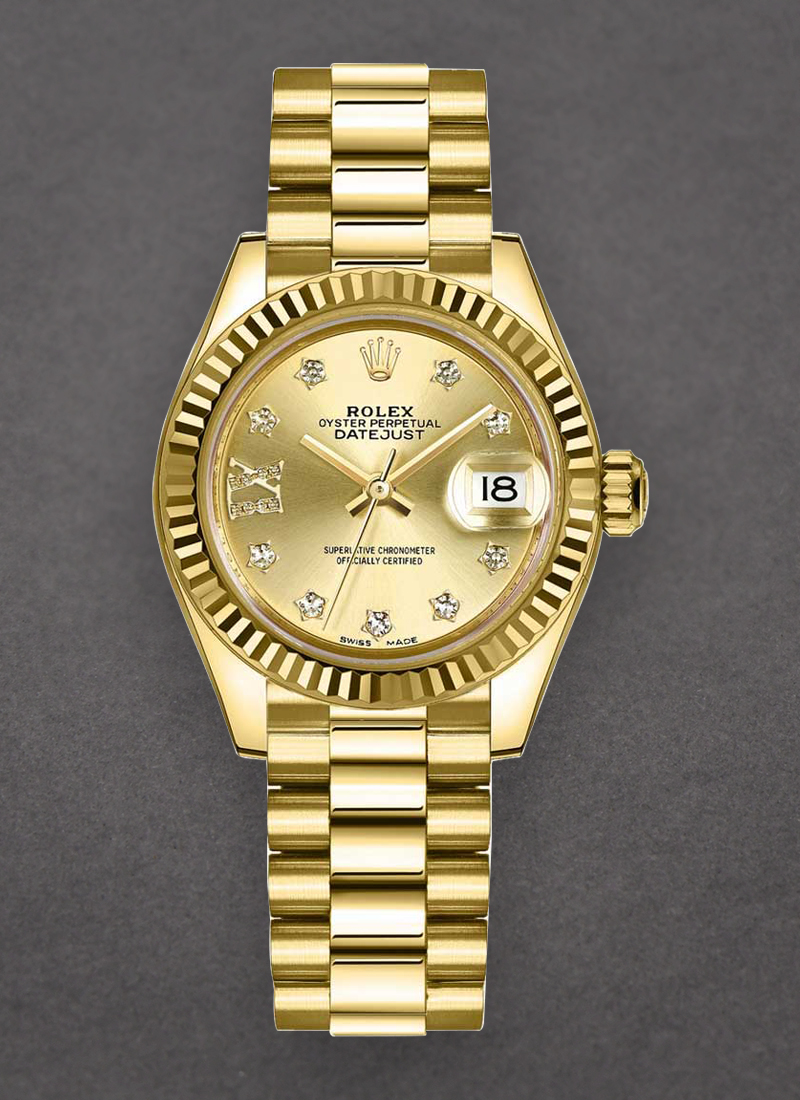 Rolex Unworn Datejust 28mm in Yellow Gold with Fluted Bezel