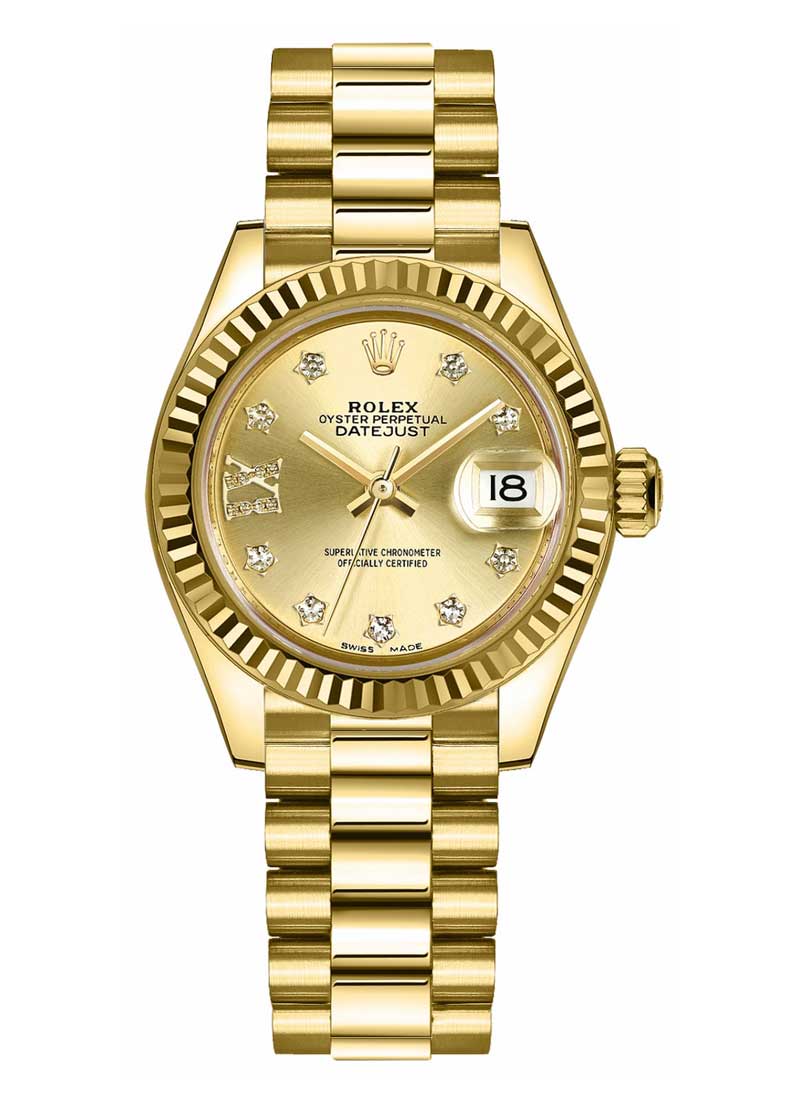 Rolex Unworn Datejust 28mm in Yellow Gold with Fluted Bezel