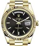 Day Date 40mm Automatic in Yellow Gold with Fluted Bezel on President Bracelet  with Black Diagonal Motif Stick Dial