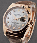 Datejust in Rose Gold with Fluted Bezel On Brown Alligator Leather  Strap with Mother of Pearl Diamond Dial