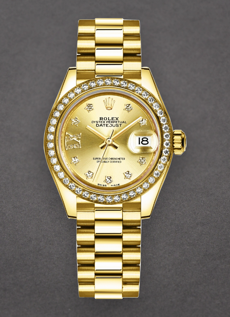 Rolex Unworn Datejust 28mm in Yellow Gold with Diamond Bezel