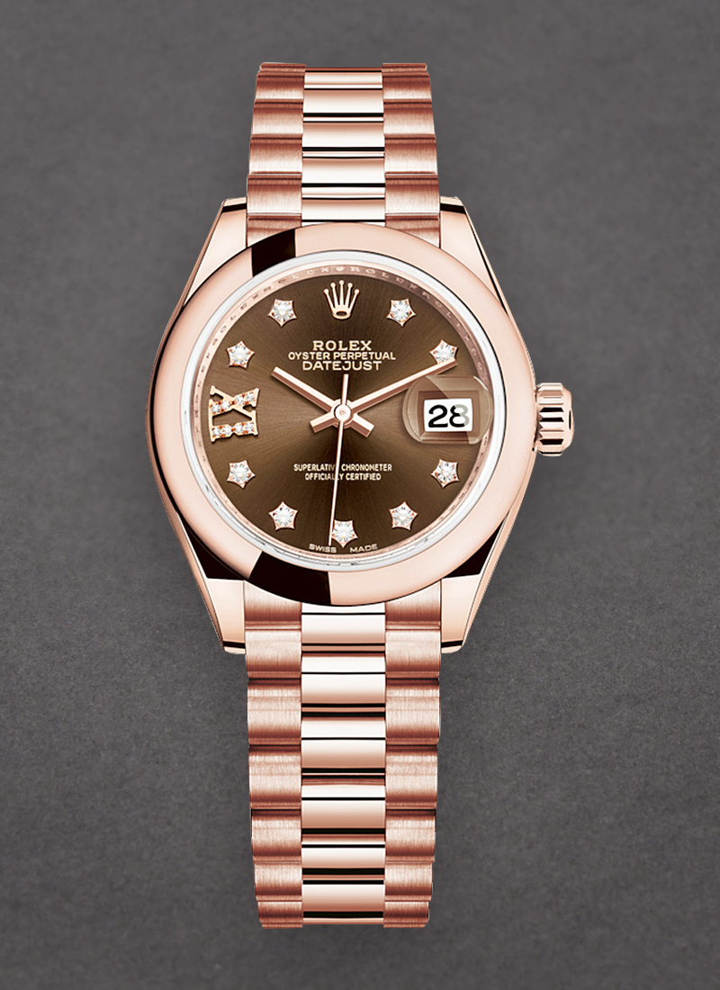 Rolex Unworn Datejust 28mm Automatic in Rose Gold with Domed Bezel